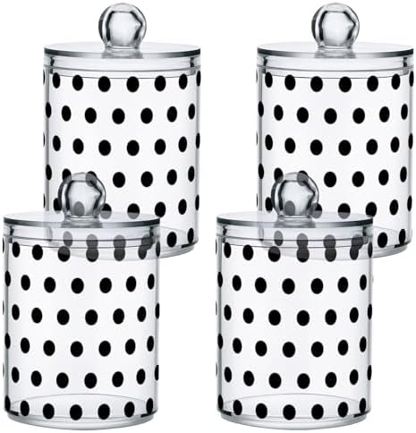 Black Spots 4 Pack Plastic Qtips Holder Bathroom Organizer Canisters for Cotton Balls/Swabs/Pads/Floss,Plastic Apothecary Jars for Vanity