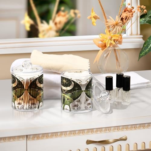 2 Pack Qtip Holder Dispenser for Cotton Ball Luna Moth Moon Swab Round Pads Clear Plastic Acrylic Jar Set Bathroom Canister