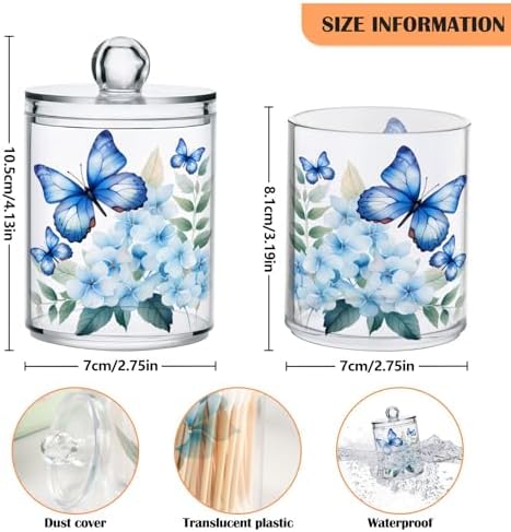 MNSRUU 4 Pack Qtip Holder Organizer Dispenser Flower Butterfly Pink Bathroom Storage Canister Cotton Ball Holder Bathroom Containers for Cotton Swabs/Pads/Floss
