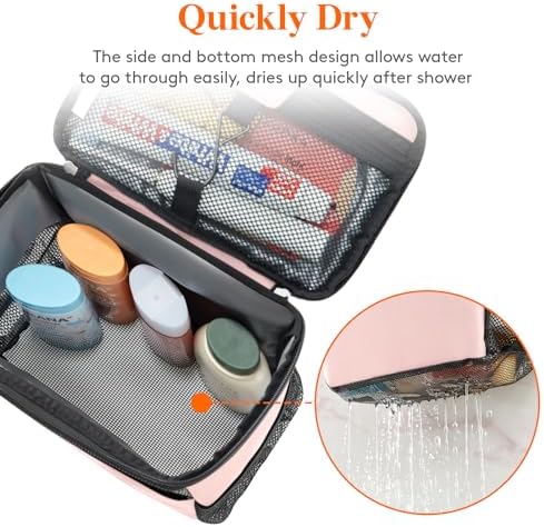 Lifewit Mesh Shower Caddy Bag Portable for College Dorm Room Essentials, Hanging Organizer Basket, Quick Dry Tote Bag for Camping, Bathroom, Beach, Travel, Medium, Pink