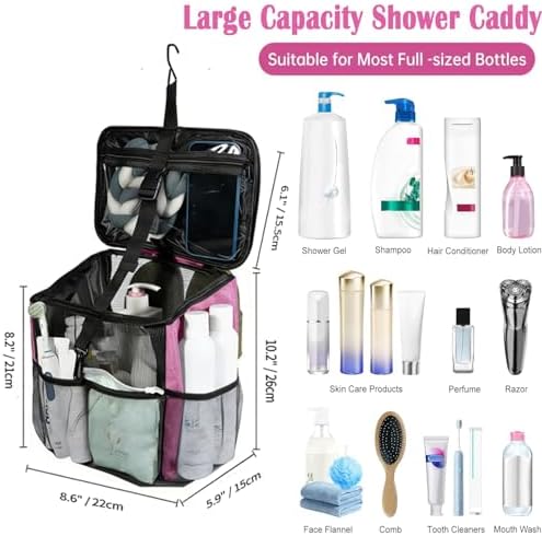 Mesh Shower Caddy Portable for College Dorm Room Essentials for Girls Large Capacity Shower Bag,Quick Dry Hanging Organizer Toiletry Bag for with Handle for Bathroom,Gym,Travel,Swim,Beach