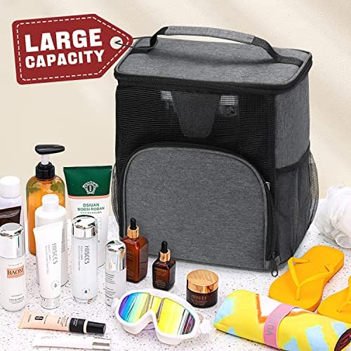 EIMMBD Hanging Shower Bag, Shower Caddy Portable Larger Capacity, Upgraded Toiletry Shower Tote for Gym Travel Camping, College Dorm Room Essentials (A Grey)