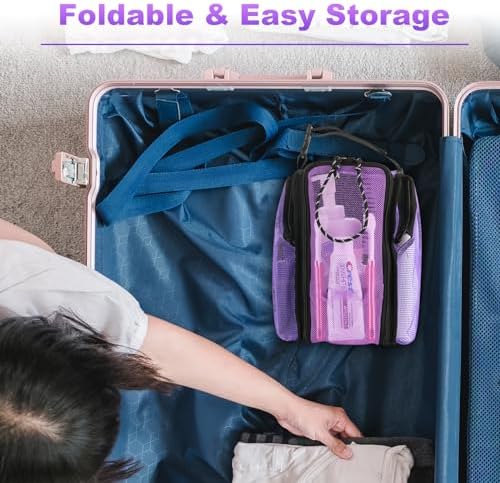 Cosmos Mesh Shower Caddy Toiletry Organizer Hanging Shower Tote Bag, Quick Dry Shower Organizer Portable Bath Bag with Durable Zippers & Side Pockets for Travel Gym Swimming Beach & Camp (Purple)