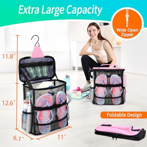 Dorm Room Essentials for Girls, Mesh Shower Caddy Hanging, Large Capacity Toiletry Bag for Women, Quick Dry Shower Bag for Camping, Cruise, Travel Essentials, Christmas Birthday Gifts for Women Girls