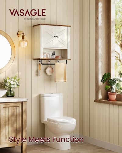VASAGLE Bathroom Cabinet with Towel Bar, Wall-Mounted, 2 Barn Doors