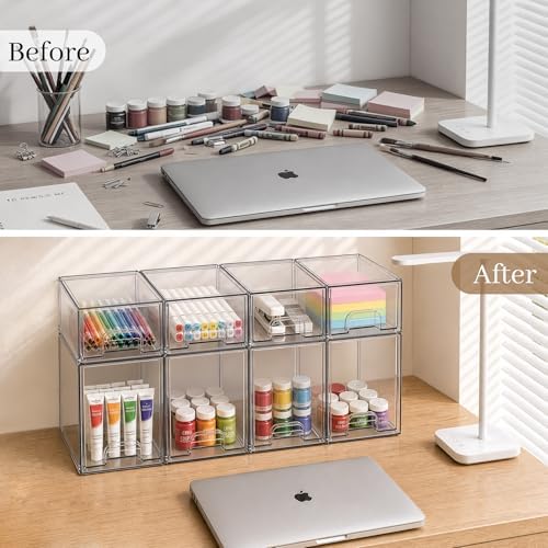 TIPGO Clear Stackable Storage Drawers, Baby Bottle Organizer, Easily-Access Makeup Organizer, Durable Containers for Bathroom Countertop, Pantry and Medicine Cabinet Organizer