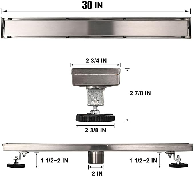 AVSIILE Linear Shower Floor Drain, 30 Inch Brushed Nickel 304 Stainless Steel Bathroom Drains Kit, Rectangular Shower Trench Drain with Reversable Tile-in Pattern Drain Cover & Hair Catcher