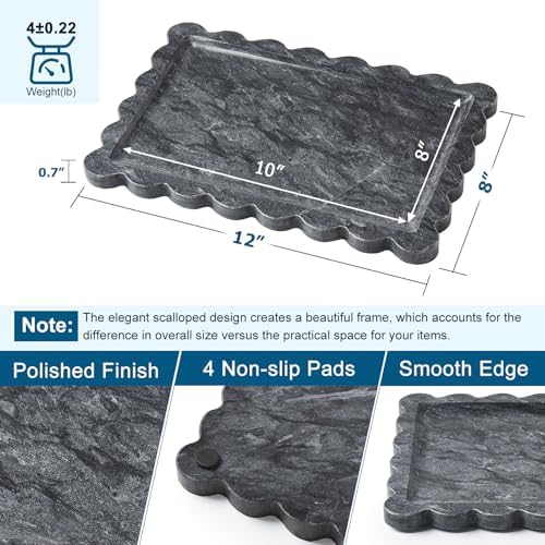 Scalloped Natural Marble Tray - Decorative Stone Tray for Bathroom & Vanity