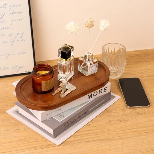 Bamboo Vanity Tray 11.4x6.3 inches, Decorative Vanity Tray for Bathroom Countertop Toilet Tank Farmhouse, Brown