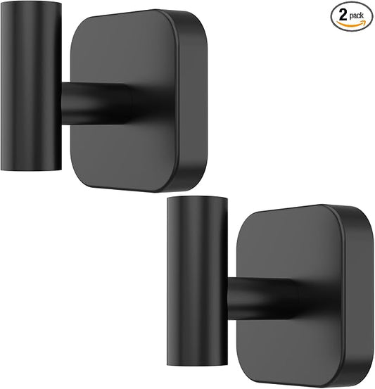Aikzik Black Replaceable Adhesive Hooks Heavy Duty, Stainless Steel Towel Hooks for Bathrooms & Shower-Tiles, Glass Door, Wall Hooks for Walls No Damage, Towel Holder Sticky Hooks for Hanging- 2 Pack