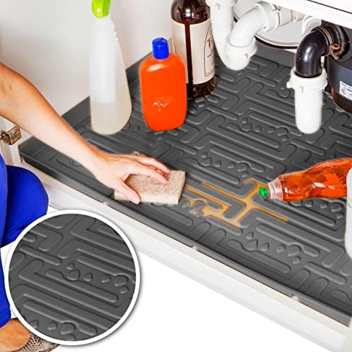 XTREME MATS Waterproof Undersink Mat (Grey 25" 1/4 x 19 1/4) Cabinet Base Liner for Bathroom Vanity Cabinets Catches Leaks Prevents Damage Flexible Driptray