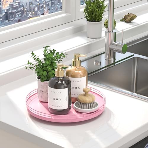 Oroyutor 12-Inch Oak Lazy Susan Vanity Tray, Pink Finish