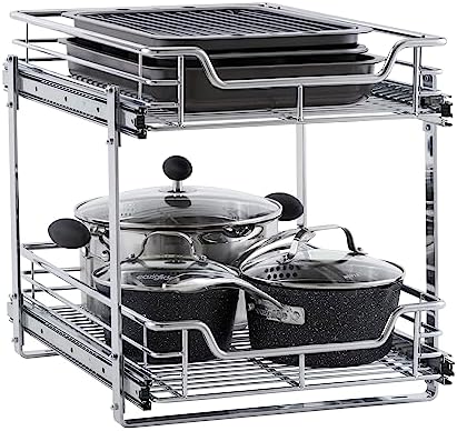 Household Essentials Chrome-Plated Steel Dual-Tier Slide-Out Organizer