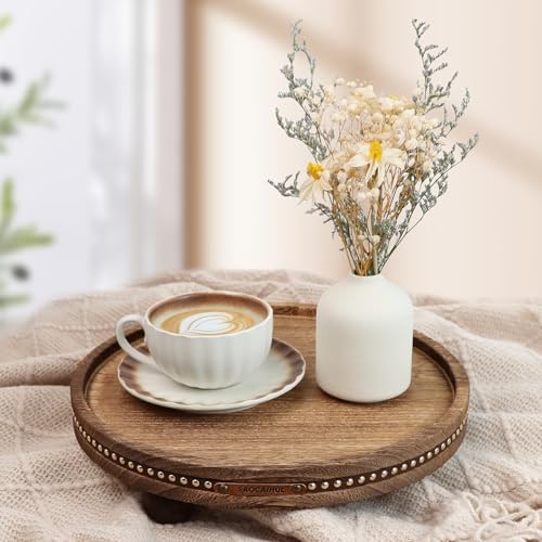 Round Wooden Decorative Tray Coffee Table Tray Home Decor 11.8" Rustic