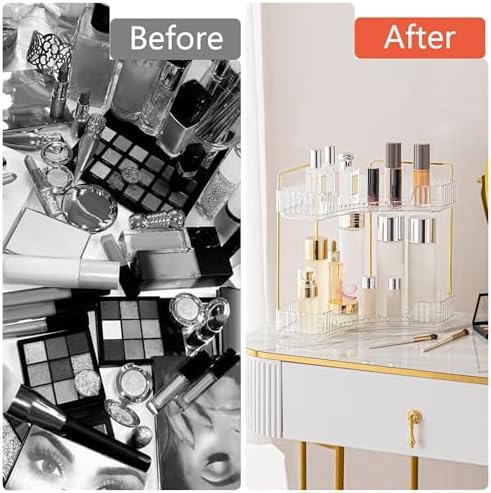 Corner Bathroom Counter Organizer Bathroom Countertop Shelf Makeup Organizer for Vanity Perfume Tray for Corner Storage (2 Tiers, White)