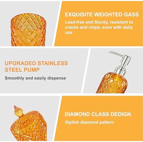 LaMarriti Orange Bathroom Accessories, 4Pcs Clear Glass Bathroom Set