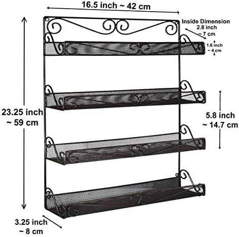 AMT 4 Tier Nail Rack, Pack Metal Wall Mount Organizer, Essential Oils Organizer, Pantry Cabinet Door Shelf Storage. Hanging Display for Spice Jars, Sauces, Cosmetic Beauty Bottles