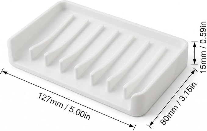 Bathway Silicone Soap Dishes for Shower, Self-Draining Bar Soap Holder Non-Slip Sink Organizer Tray for Sink, Bathroom & Kitchen, Keeps Bar Soap Dry& Dishwasher Safe, White & White(2 Pack)