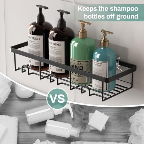 Adhesive Small Wall Shower Caddy Shelves for Inside Shower with Hooks