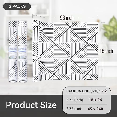 FIFTY FEET 18"x96" Non-Adhesive Shelf Liner for Kitchen Cabinets and Drawers, Washable Non-Slip PVC Cabinet Liner (Black Modern)(2 Roll)