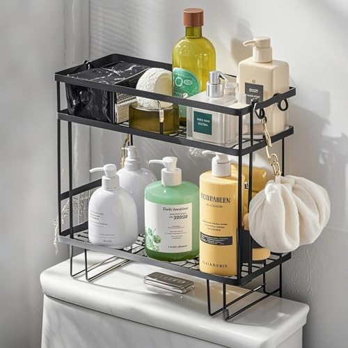 PowerKing Over The Toilet Storage Shelf, 2-Tier Bathroom Organizer, Black