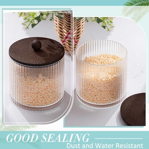 6 Pcs Plastic Holder Dispenser Bathroom Jars with Bamboo Lids, Brown
