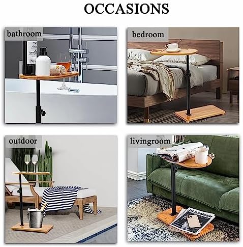 Bamboo Bathtub Tray Table with Adjustable Height, Enhanced Stability, Freestanding Design for Spa,Bathtub, Bed, Sofa, Couch with Wine Glass Holder, Perfect for Luxury Bath Home Spa Gift
