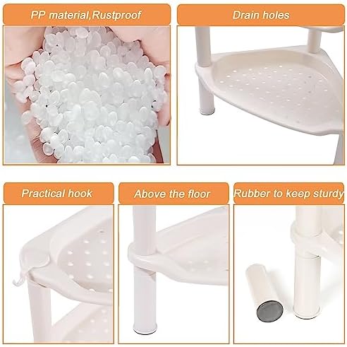 4 Tier Shower Caddies, Organizer Shelf Corner, Plastic Shower Rack Stands for Bathroom, Storage Bath Shower Caddy, 13.5X 10 x 33.5 Inches, Beige (Round Slot Beige 4 Tier)
