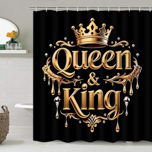 AZHM 4pcs Shower Curtain Set Gold Crown Bathroom Sets with Rugs 71 * 71 in