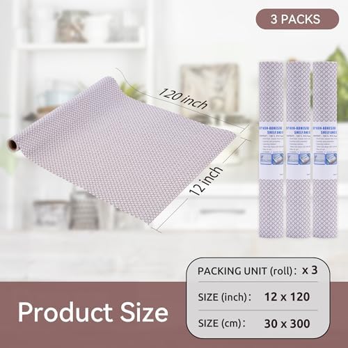 FIFTY FEET 12"x120" Non-Adhesive Shelf Liner for Kitchen Cabinets and Drawers, Washable Non-Slip PVC Cabinet Liner (Red Circle)(3 Roll)