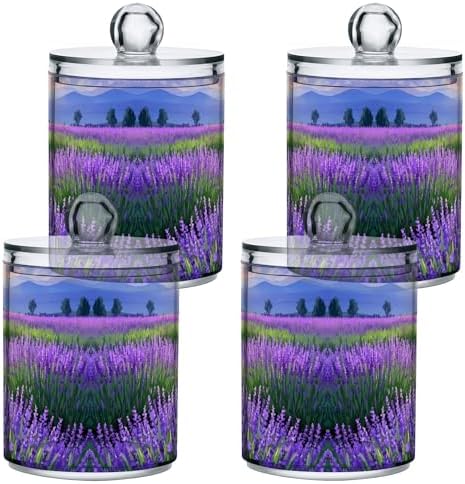 MNSRUU 2 Pack Qtip Holder Organizer Dispenser Lavender Field Bathroom Storage Canister Cotton Ball Holder Bathroom Containers for Cotton Swabs/Pads/Floss