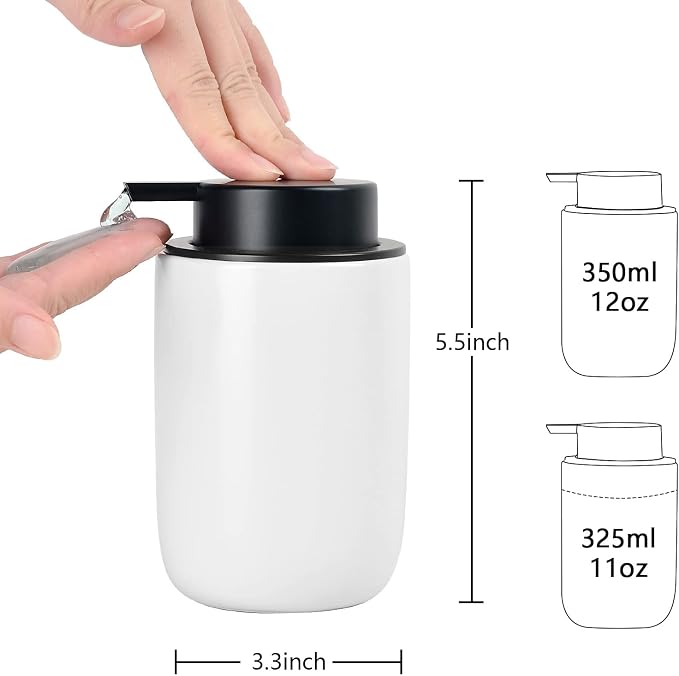BosilunLife White Soap Dispenser Set - 2 Pack 12oz Ceramic Soap Dispenser | with Rust Proof Pump for Kitchen, Hand Soap and Lotion Set Suitable for Farmhouse Bathroom Decor with Waterproof Labels