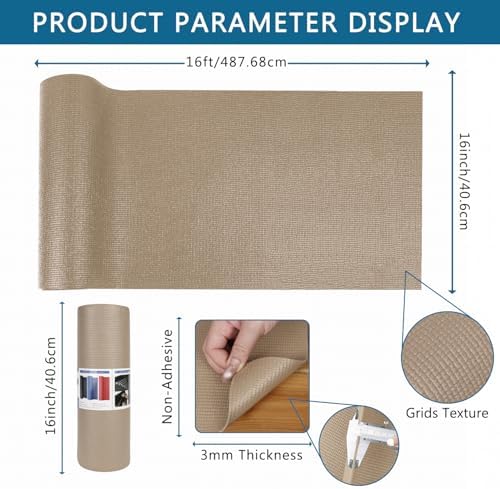 Foam Toolbox Liner Drawer Liner, Non-Slip Shelf Liners 16" W x 72" L Khaki