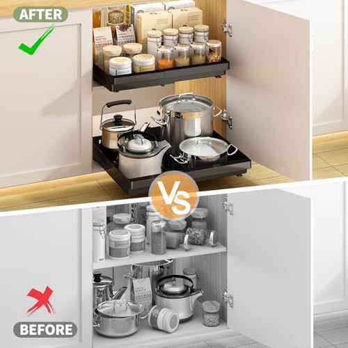 DOMNIU Pull Out Cabinet Organizers Expandable,Black,20.8"Depth,2 Pack