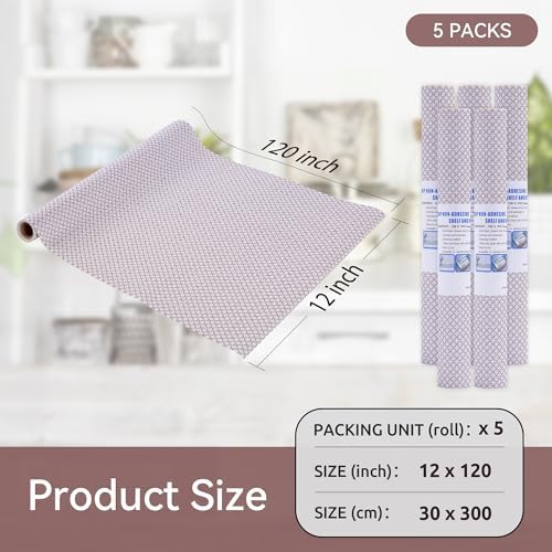 FIFTY FEET 12"x120" Non-Adhesive Shelf Liner for Kitchen Cabinets and Drawers, Washable Non-Slip PVC Cabinet Liner (Red Circle)(5 Roll)