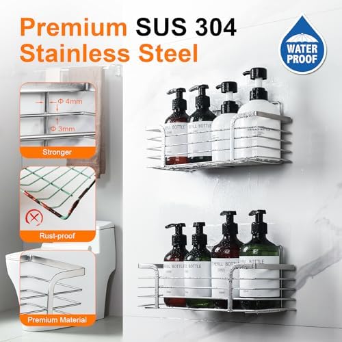 Ibergrif M34036B Shower Caddy 2 Pack Adhesive Wall-Mounted Silver