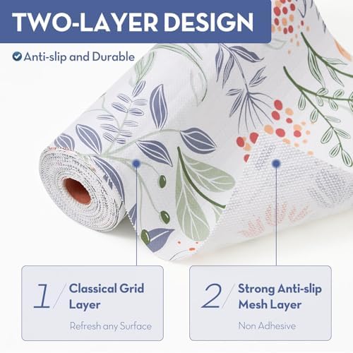 Drawer Shelf Liner, Non-Slip Kitchen Cabinet Liners Non-Adhesive Thick Strong Grip Waterproof Mats Protect Dresser Shelves Cupboard Bathroom Cabinets, Green Plaid, 17.5 in X 20 FT