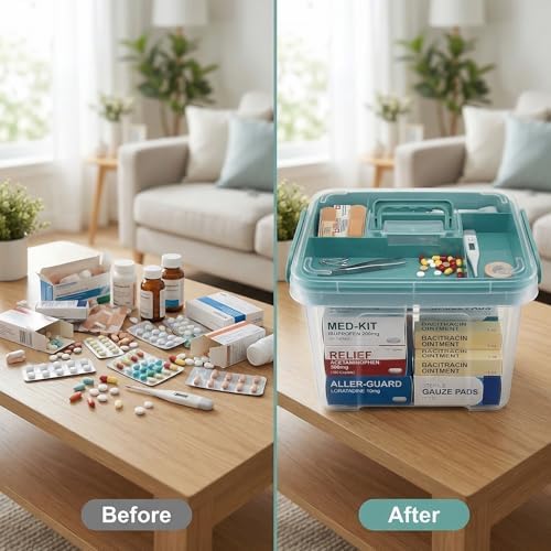 Pulseplay Clear Medicine Storage Box with Handle Green