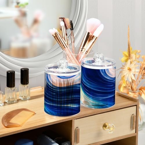 MNSRUU 2 Pack Qtip Holder Organizer Dispenser Marble Bathroom Storage Canister Cotton Ball Holder Bathroom Containers for Cotton Swabs/Pads/Floss