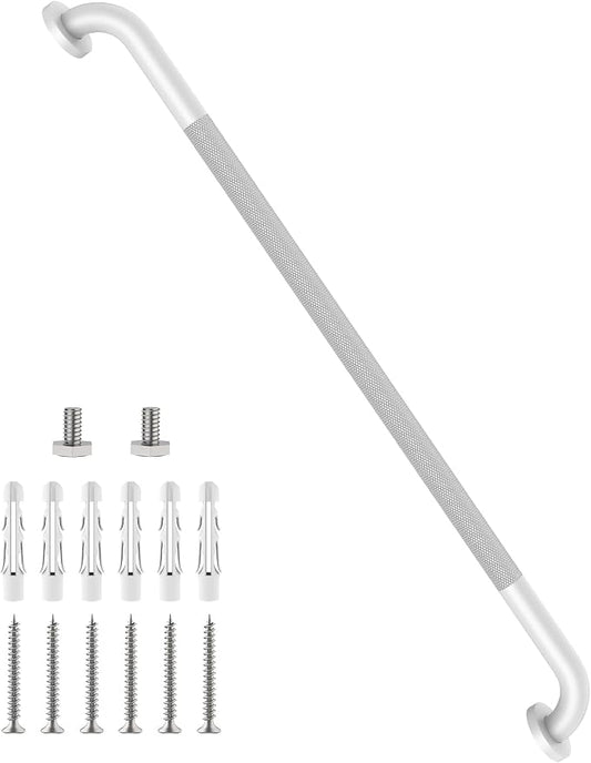 40 Inch Anti Slip Shower Grab Bar, Munzong Bathroom Grab Bar for Showers, White Knurled Handicap Balance Bar,Safety Hand Rail Support Elderly Senior Assist Bath Handle