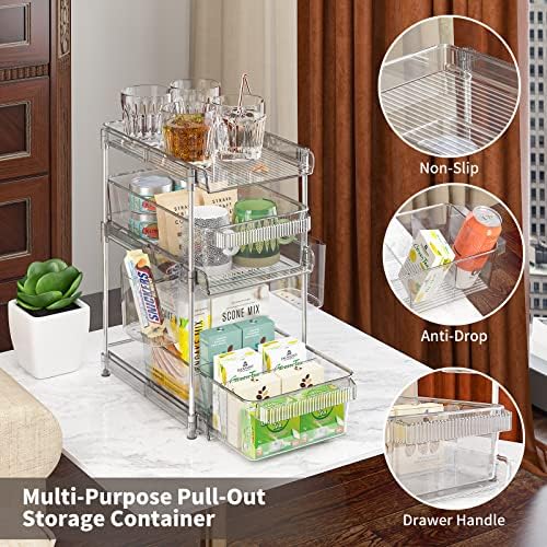 WAKISA 2Pcs Pull Out Organizer and Storage with Cups and Removable Dividers