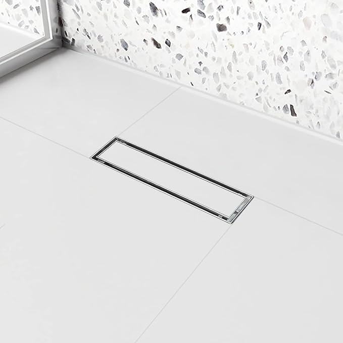 Linear Shower Drain, 12 inch Drain with Tile Insert 2-in-1 Panel, Brushed 304 Stainless Steel Shower Floor Drain, Linear Drain with Hair Strainer and Adjustable Feet