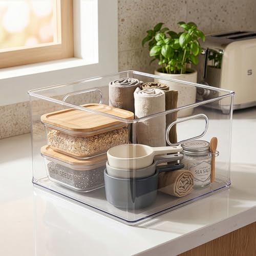 BINO | Stackable Plastic Storage Bins, Clear | THE CLARUS COLLECTION | Pantry Organizers and Storage Containers | Fridge Organizer Bins | Kitchen Cabinet Organizer | Medicine Cabinet Bin