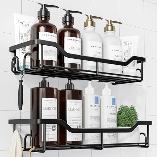 Kitsure Shower Caddy, Adhesive Shower Organizer, Large, Black