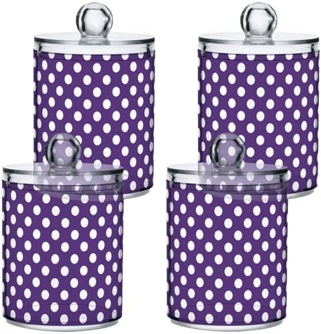 ALAZA Polka Dot Hipster Funny 2 Pack Qtip Holder Dispenser for Cotton Swabs, Balls, Pads, Floss 10 oz Plastic Canister Organizer