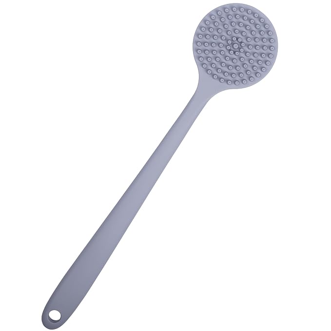 DNC Silicone Back Scrubber for Shower Bath Body Brush with Long Handle (Gray)