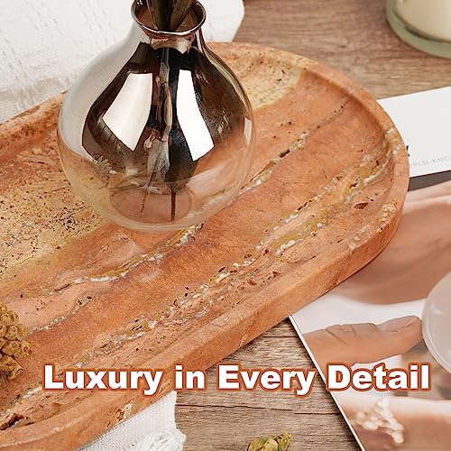 Koville Turkish Natural Travertine Tray, 12"x6" Vanity Decorative Marble Wabi Sabi Decor for Home, Countertop Organizer, Catchall for Perfume, Candles, Jewelry Dish