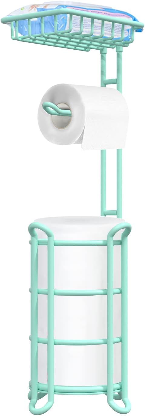 Toilet Paper Roll Holder Stand Nautical Bathroom Tissue Dispenser with Shelf for Larger Rolls-Mint