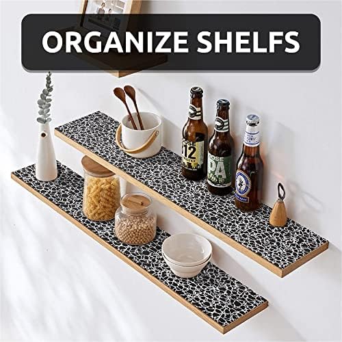 FIFTY-FEET 18X96 Inch Shelf Liner with Scissor & Tape Measure for Kitchen Cabinets, PVC Drawer Liner for Dresser Non-Slip Bathroom, Non-Adhesive Cabinet Liner Washable (Black Crack)