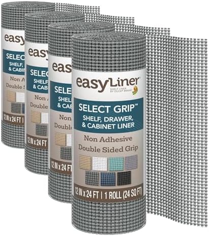 EasyLiner Select Grip Shelf Liner - Easy to Install & Cut to Fit - Non Slip, Non Adhesive, Drawer Shelf & Cabinet Liner for Kitchen, Bathroom, Pantry Cupboards - 12in. x 24ft. - Dark Grey (Pack of 4)